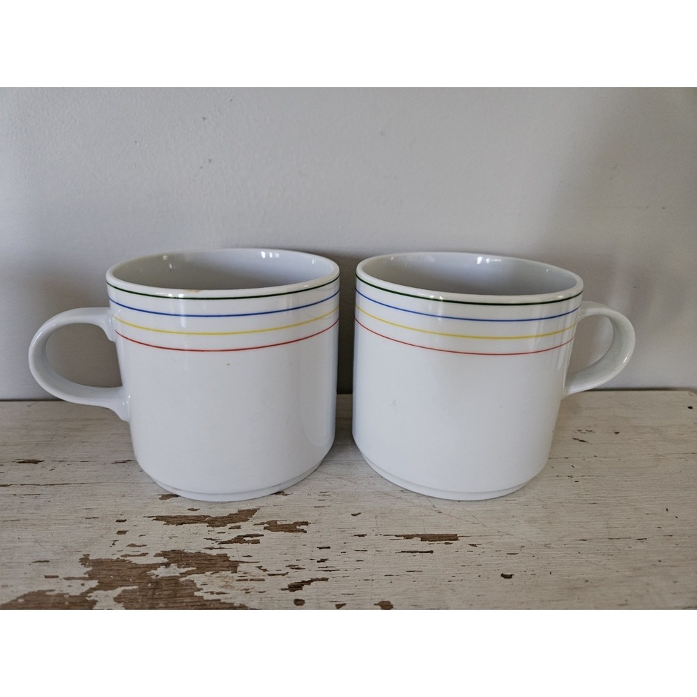 Pair Of Alfoldi Porcelain Hungary Rainbow Stripe White Stamped Rare